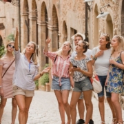 Group of people in a walking tour in Siena